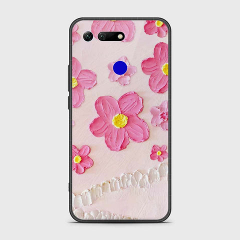 Huawei Honor View 20 Cover - Floral Series - Design 2 - Pink - HQ Ultra Shine Premium Infinity Glass Soft Silicon Borders Case