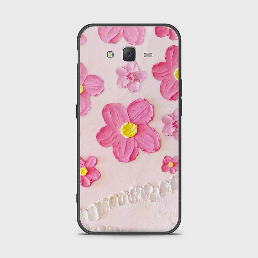 Samsung Galaxy J7 2015 Cover - Floral Series - Design 2 - Pink - HQ Ultra Shine Premium Infinity Glass Soft Silicon Borders Case