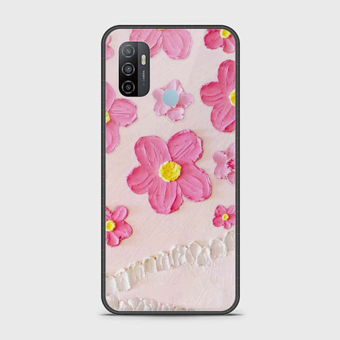 Oppo A53 Cover - Floral Series - Design 2 - Purple & Aqua - HQ Ultra Shine Premium Infinity Glass Soft Silicon Borders Case