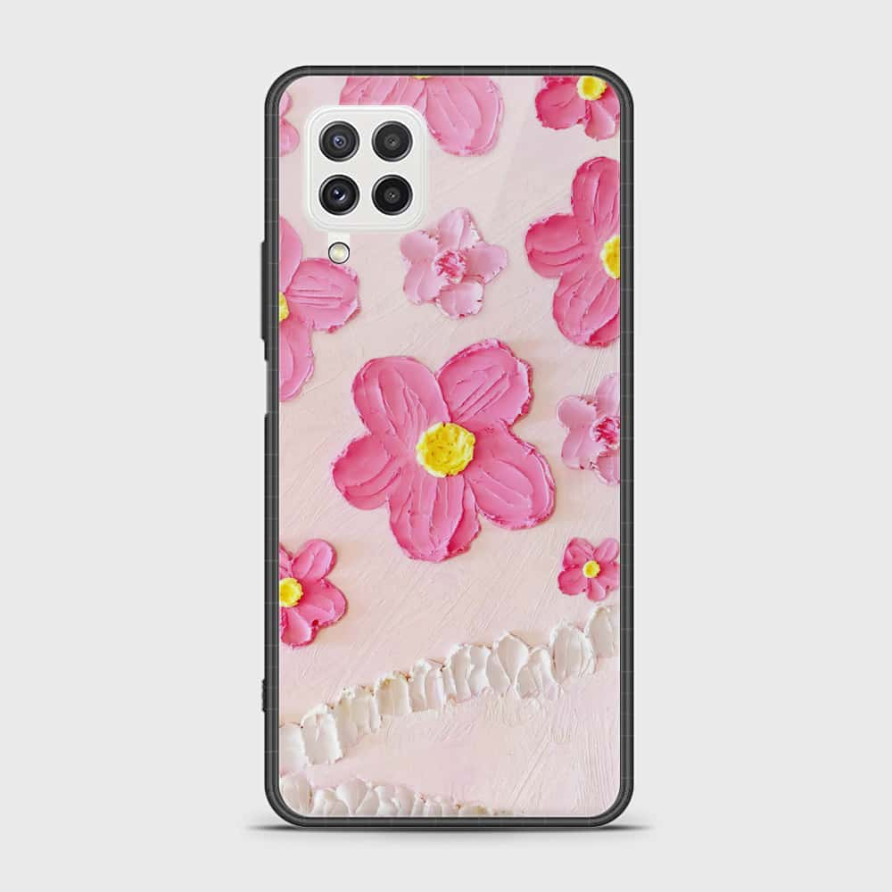 Samsung Galaxy A22 Cover - Floral Series - Design 2 - Pink - HQ Ultra Shine Premium Infinity Glass Soft Silicon Borders Case