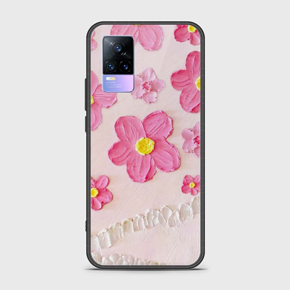 Vivo V21e Cover - Floral Series - Design 2 - Pink - HQ Ultra Shine Premium Infinity Glass Soft Silicon Borders Case