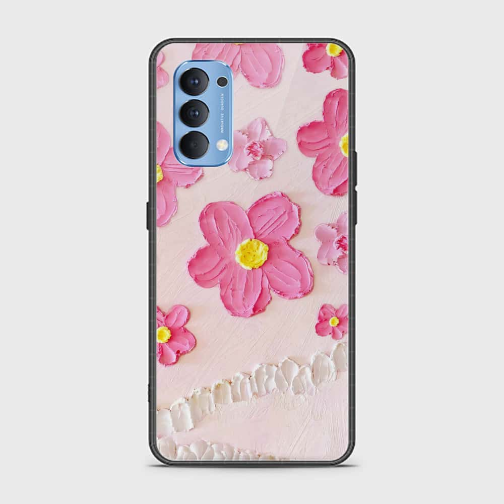 Oppo Reno 4 Cover - Floral Series - Design 2 - Pink - HQ Ultra Shine Premium Infinity Glass Soft Silicon Borders Case