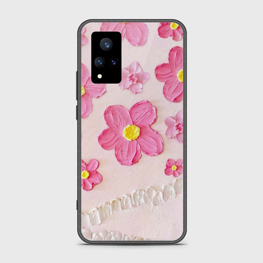 Vivo V21 Cover - Floral Series - Design 2 - Pink - HQ Ultra Shine Premium Infinity Glass Soft Silicon Borders Case