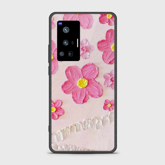 Vivo X70 Pro Cover - Floral Series - Design 2 - Pink - HQ Ultra Shine Premium Infinity Glass Soft Silicon Borders Case