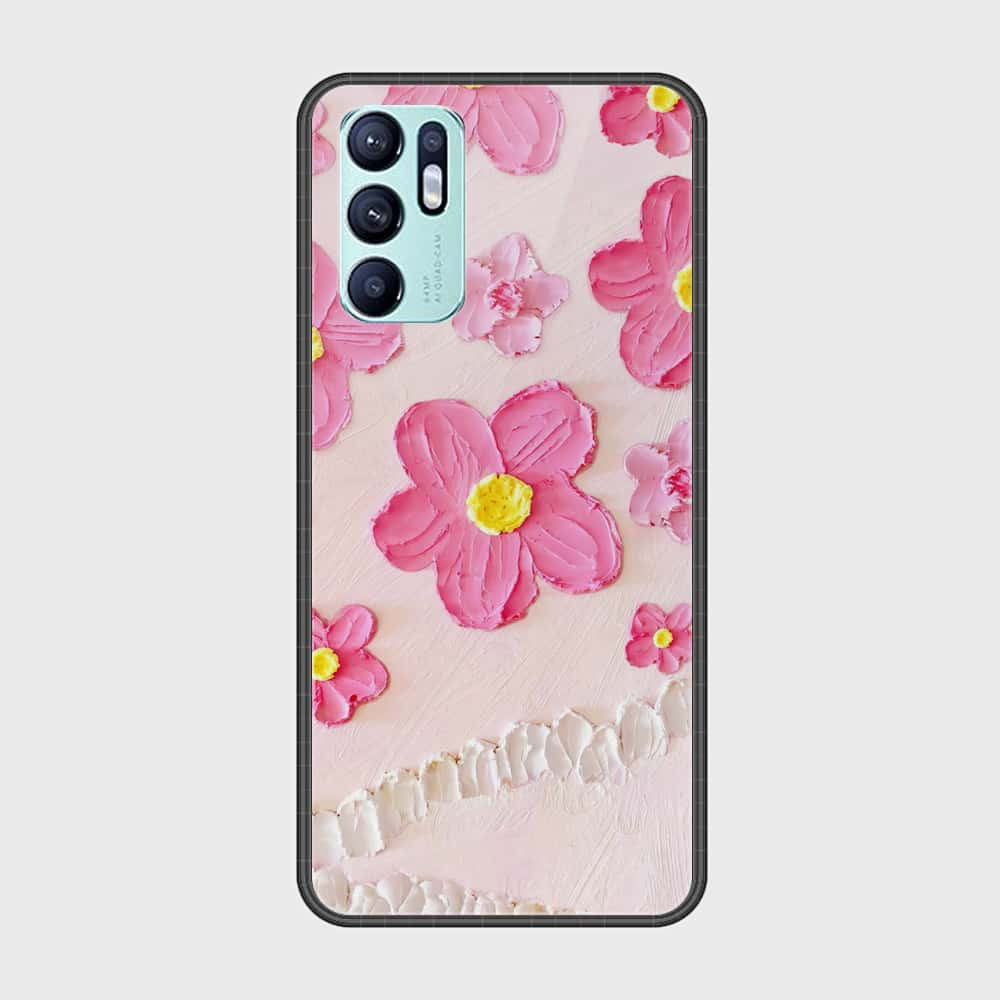 Oppo Reno 6 Cover - Floral Series - Design 2 - Pink - HQ Ultra Shine Premium Infinity Glass Soft Silicon Borders Case