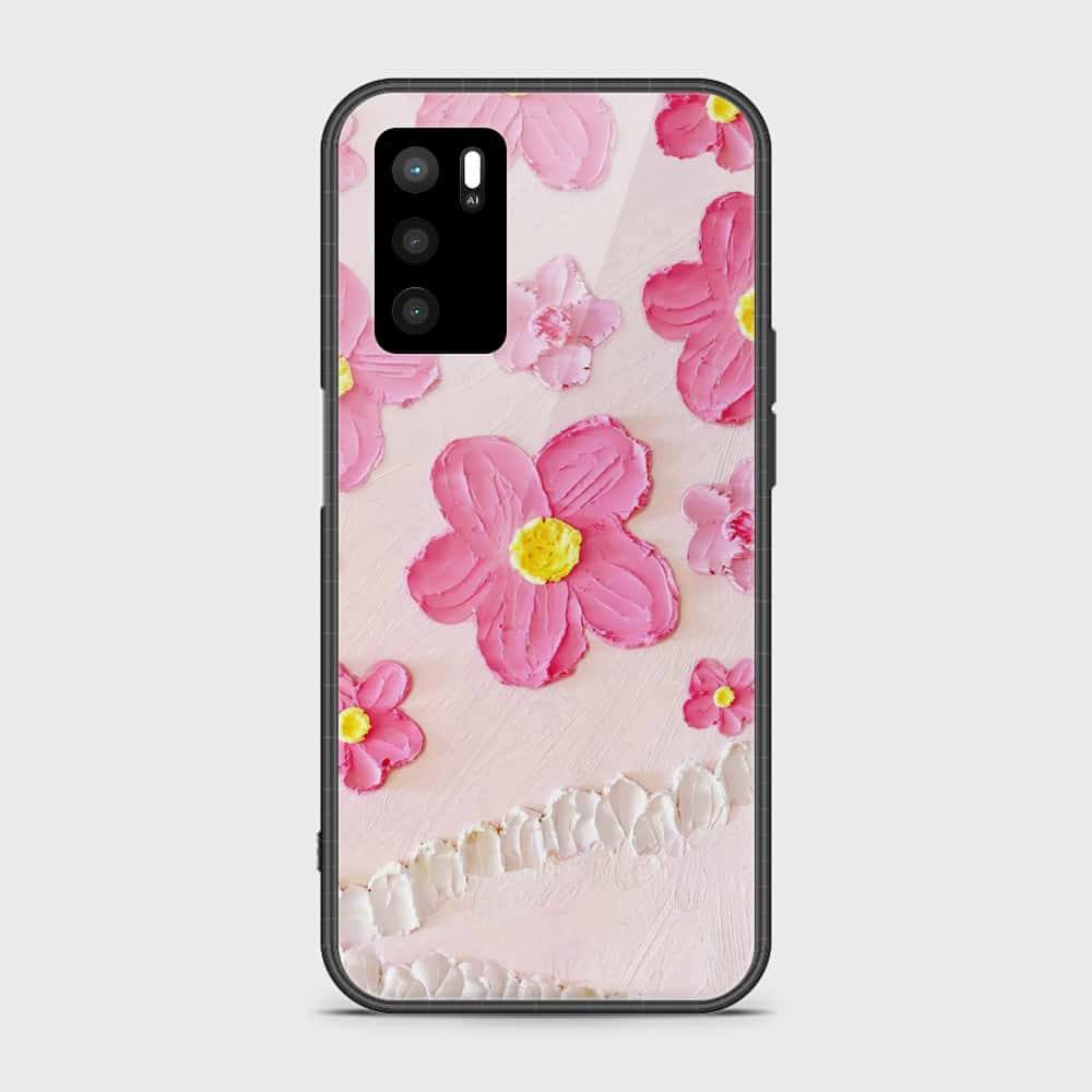 Oppo A16 Cover - Floral Series - Design 2 - Purple & Aqua - HQ Ultra Shine Premium Infinity Glass Soft Silicon Borders Case