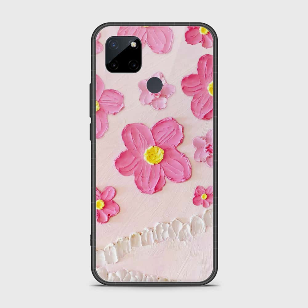 Realme C21Y Cover - Floral Series - Design 2 - Pink - HQ Ultra Shine Premium Infinity Glass Soft Silicon Borders Case