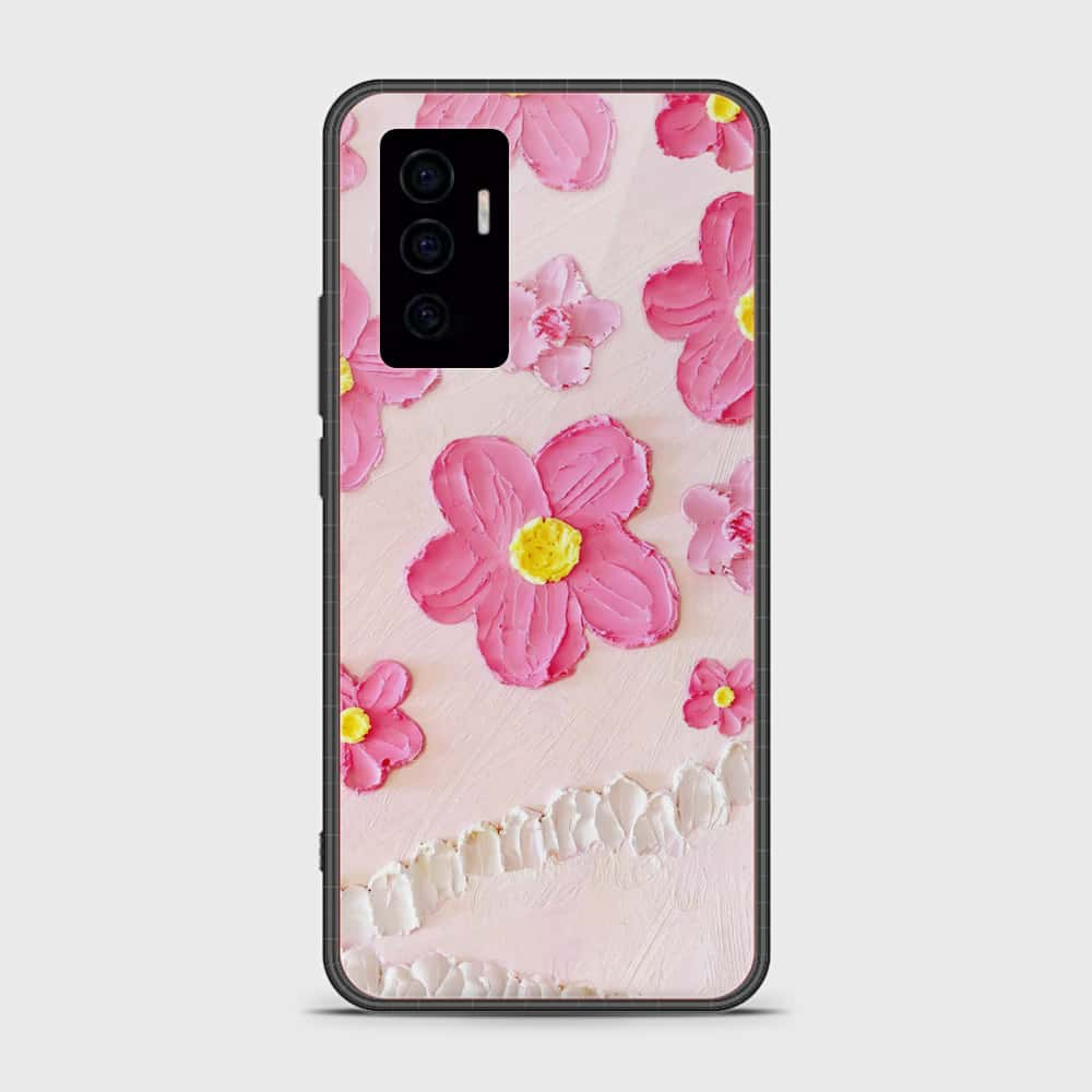 Vivo V23e Cover - Floral Series - Design 2 - Purple & Aqua - HQ Ultra Shine Premium Infinity Glass Soft Silicon Borders Case