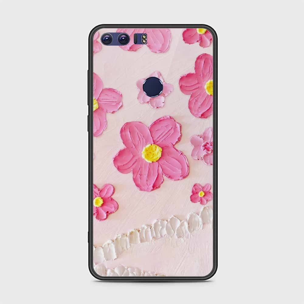 Huawei Honor 8 Cover - Floral Series - Design 2 - Pink - HQ Ultra Shine Premium Infinity Glass Soft Silicon Borders Case