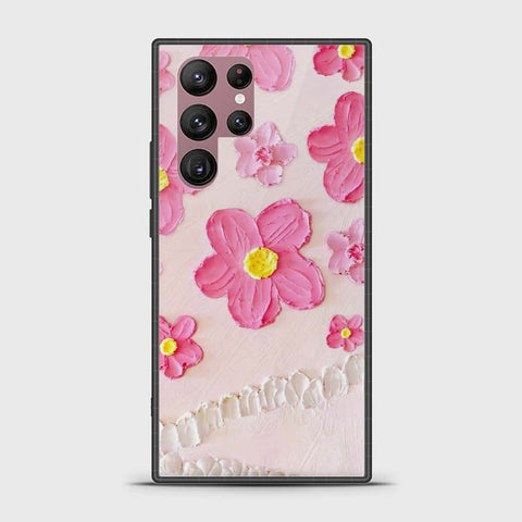 Samsung Galaxy S22 Ultra 5G Cover - Floral Series - Design 2 - Pink - HQ Ultra Shine Premium Infinity Glass Soft Silicon Borders Case