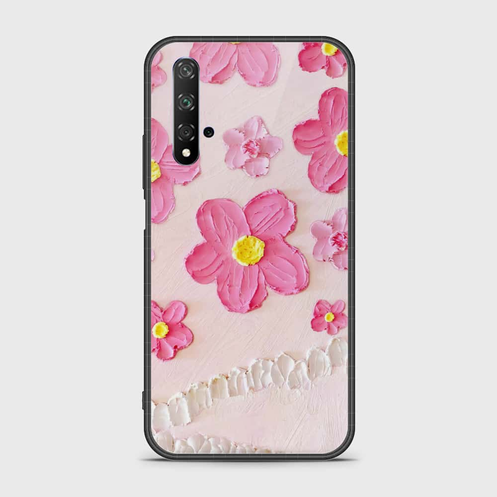 Honor 20 Cover - Floral Series - Design 2 - Pink - HQ Ultra Shine Premium Infinity Glass Soft Silicon Borders Case