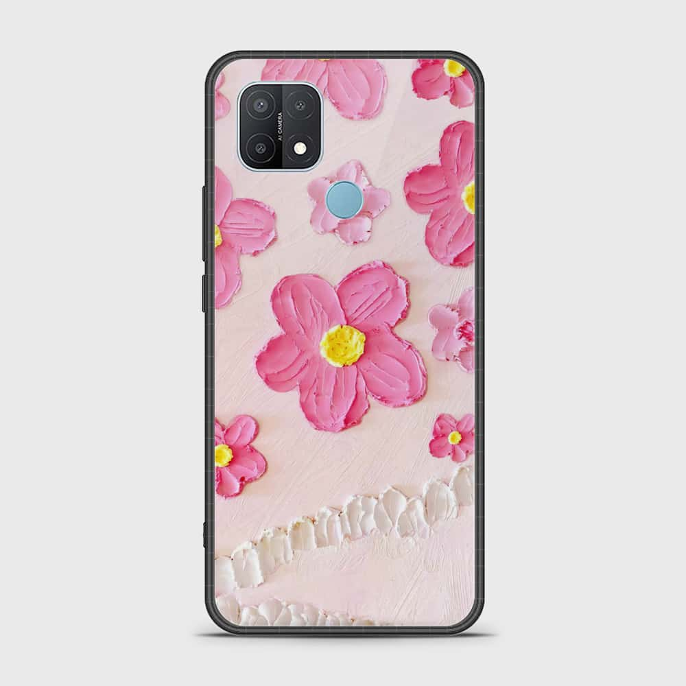 Oppo A15 Cover - Floral Series - Design 2 - Pink - HQ Ultra Shine Premium Infinity Glass Soft Silicon Borders Case