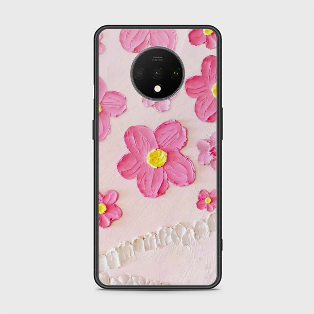 OnePlus 7T Cover - Floral Series - Design 2 - Pink - HQ Ultra Shine Premium Infinity Glass Soft Silicon Borders Case