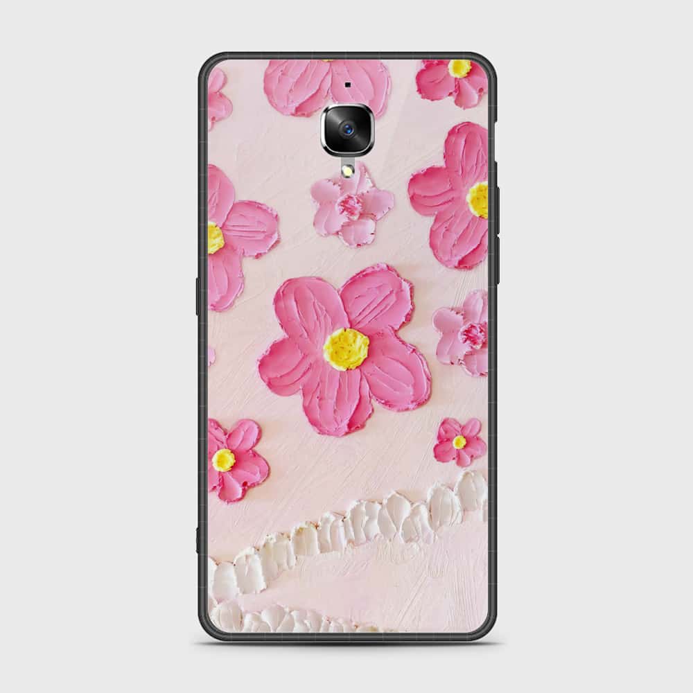 OnePlus 3 Cover - Floral Series - Design 2 - Purple & Aqua - HQ Ultra Shine Premium Infinity Glass Soft Silicon Borders Case