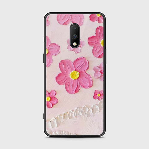 OnePlus 7 Cover - Floral Series - Design 2 - Pink - HQ Ultra Shine Premium Infinity Glass Soft Silicon Borders Case