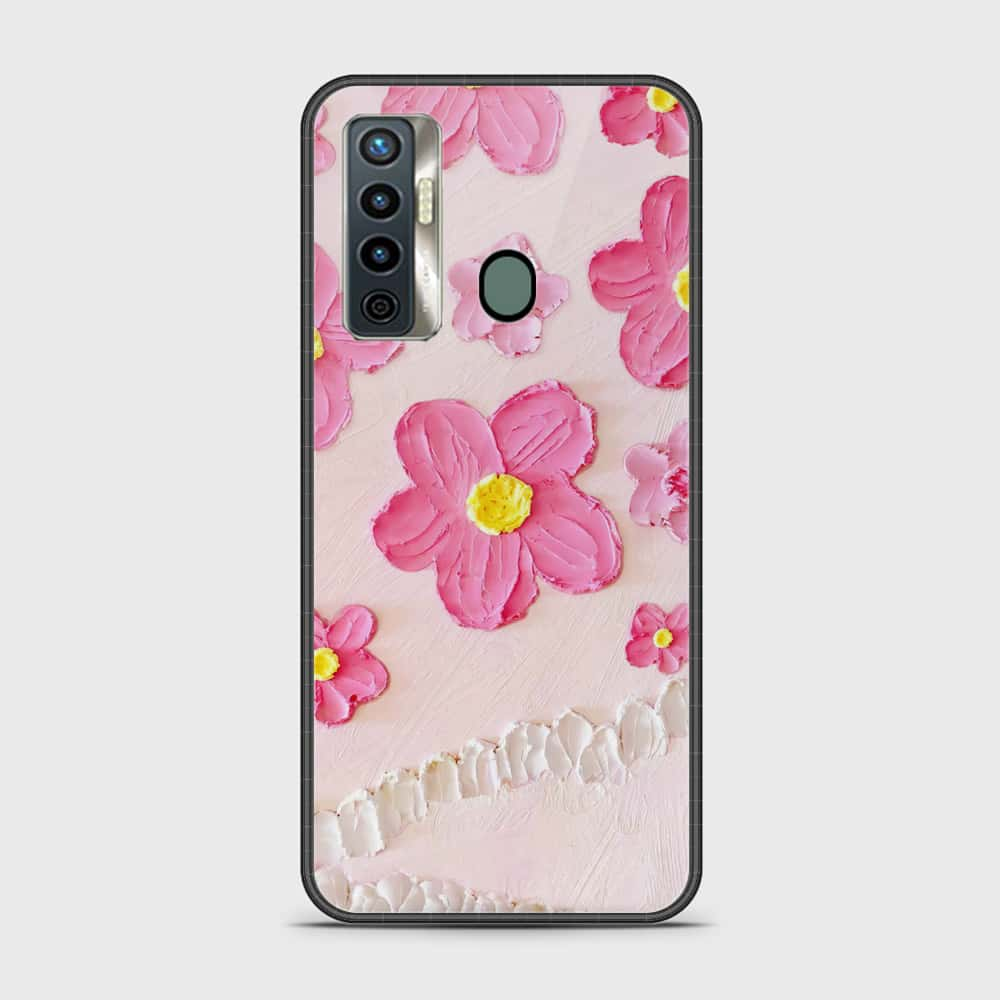 Tecno Camon 17 Cover - Floral Series - Design 2 - Pink - HQ Ultra Shine Premium Infinity Glass Soft Silicon Borders Case