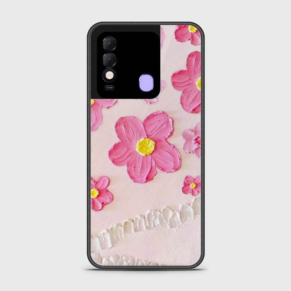 Tecno Spark 8 Cover - Floral Series - Design 2 - Pink - HQ Ultra Shine Premium Infinity Glass Soft Silicon Borders Case