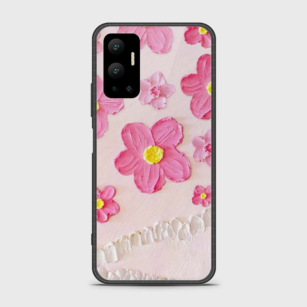 Infinix Hot 12 Cover - Floral Series - Design 2 - Pink - HQ Ultra Shine Premium Infinity Glass Soft Silicon Borders Case