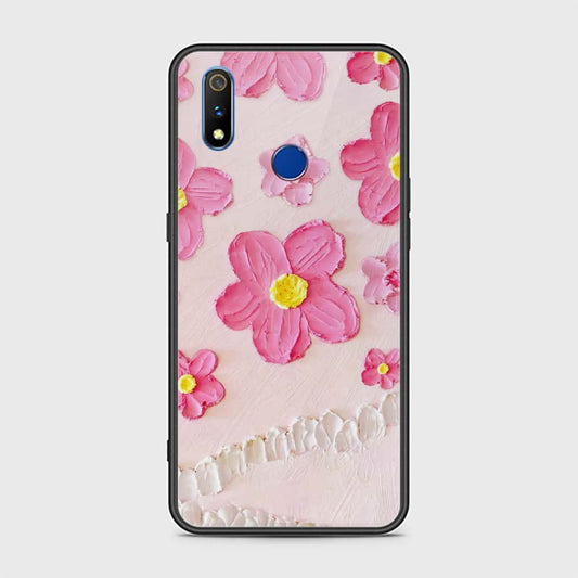 Realme 3 Cover - Floral Series - Design 2 - Pink - HQ Ultra Shine Premium Infinity Glass Soft Silicon Borders Case