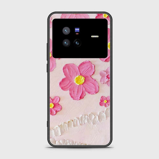 Vivo X80 Cover - Floral Series - Design 2 - Pink - HQ Ultra Shine Premium Infinity Glass Soft Silicon Borders Case