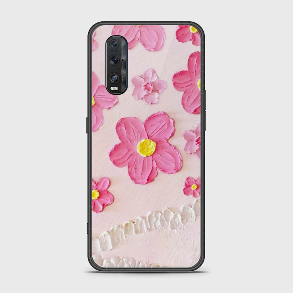 Oppo Find X2 Cover - Floral Series - Design 2 - Purple & Aqua - HQ Ultra Shine Premium Infinity Glass Soft Silicon Borders Case