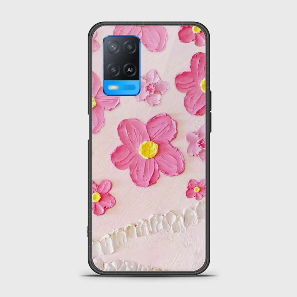 Oppo A54 4G Cover - Floral Series - Design 2 - Purple & Aqua - HQ Ultra Shine Premium Infinity Glass Soft Silicon Borders Case