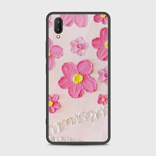 Vivo V11 Pro Cover - Floral Series - Design 2 - Pink - HQ Ultra Shine Premium Infinity Glass Soft Silicon Borders Case