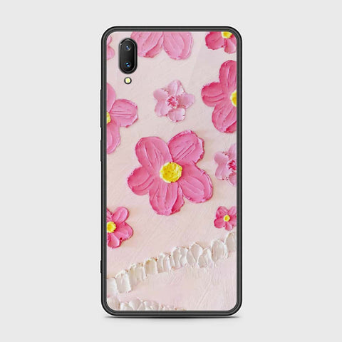 Vivo V11 Pro Cover - Floral Series - Design 2 - Purple & Aqua - HQ Ultra Shine Premium Infinity Glass Soft Silicon Borders Case