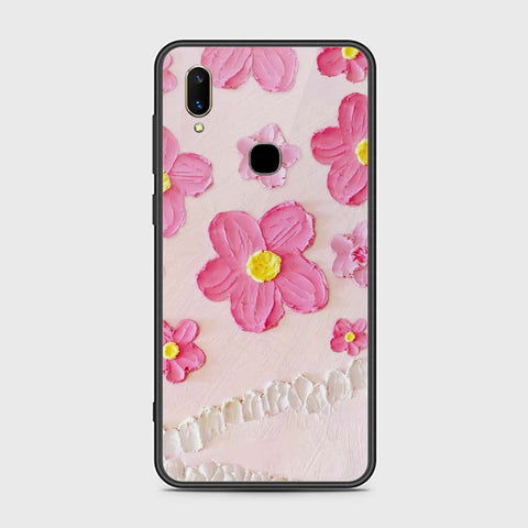 Vivo V11 Cover - Floral Series - Design 2 - Purple & Aqua - HQ Ultra Shine Premium Infinity Glass Soft Silicon Borders Case