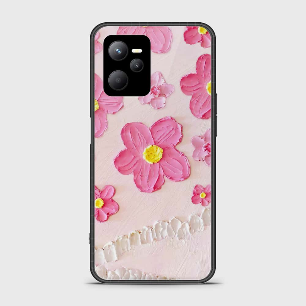 Realme V25 Cover - Floral Series - Design 2 - Purple & Aqua - HQ Ultra Shine Premium Infinity Glass Soft Silicon Borders Case