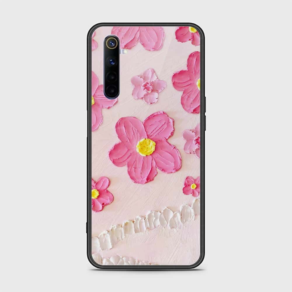 Realme 6 Cover - Floral Series - Design 2 - Pink - HQ Ultra Shine Premium Infinity Glass Soft Silicon Borders Case