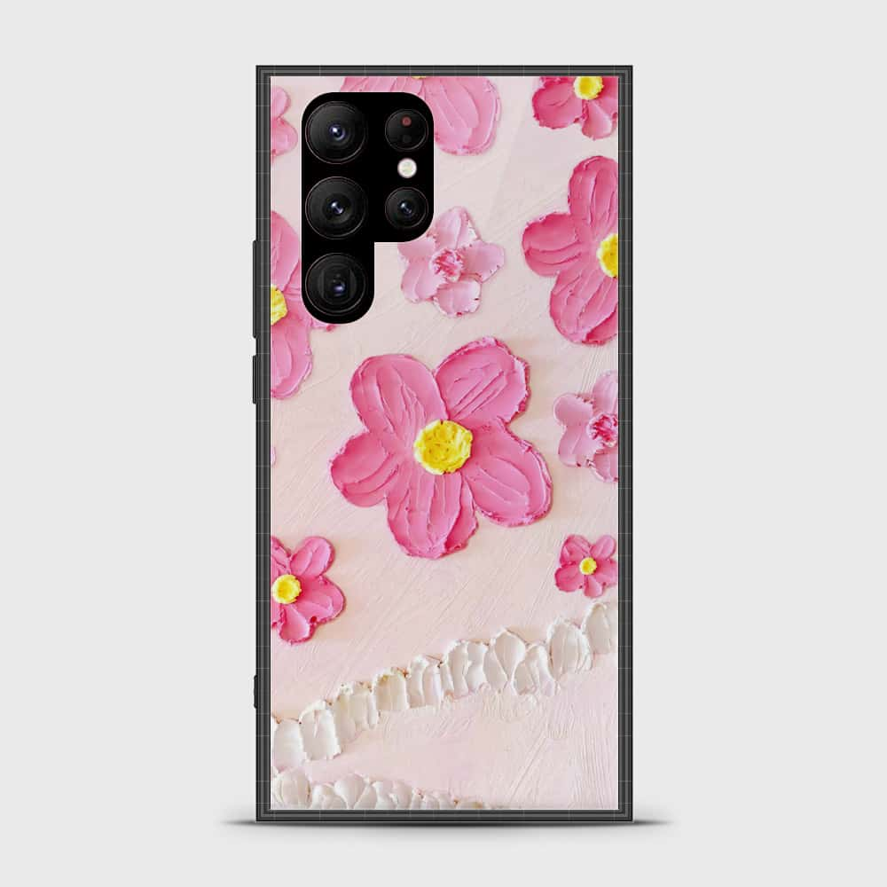 Samsung Galaxy S23 Ultra 5G Cover - Floral Series - Design 2 - Pink - HQ Ultra Shine Premium Infinity Glass Soft Silicon Borders Case