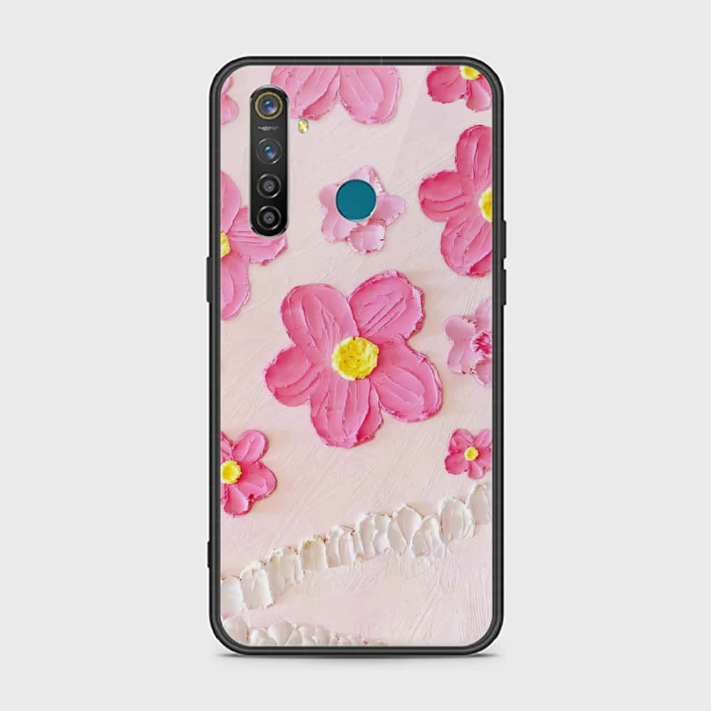 Realme 5 Pro Cover - Floral Series - Design 2 - Purple & Aqua - HQ Ultra Shine Premium Infinity Glass Soft Silicon Borders Case