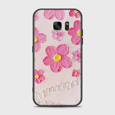 Samsung Galaxy S7 Cover - Floral Series - Design 2 - Pink - HQ Ultra Shine Premium Infinity Glass Soft Silicon Borders Case