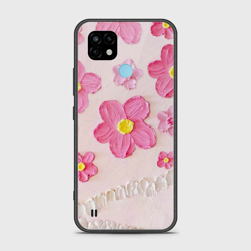 Realme C21 Cover - Floral Series - Design 2 - Purple & Aqua - HQ Ultra Shine Premium Infinity Glass Soft Silicon Borders Case