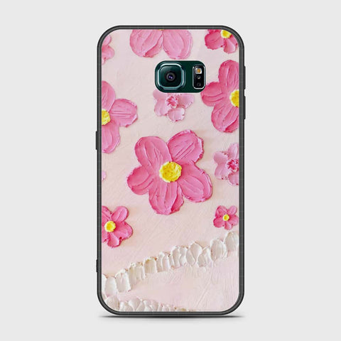 Samsung Galaxy S6 Edge Cover - Floral Series - Design 2 - Pink - HQ Ultra Shine Premium Infinity Glass Soft Silicon Borders Case