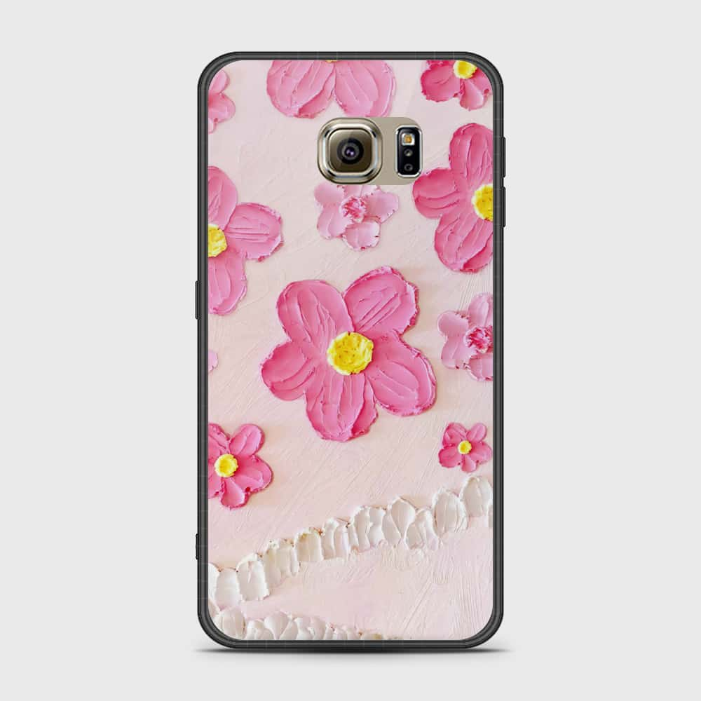 Samsung Galaxy S6 Cover - Floral Series - Design 2 - Pink - HQ Ultra Shine Premium Infinity Glass Soft Silicon Borders Case