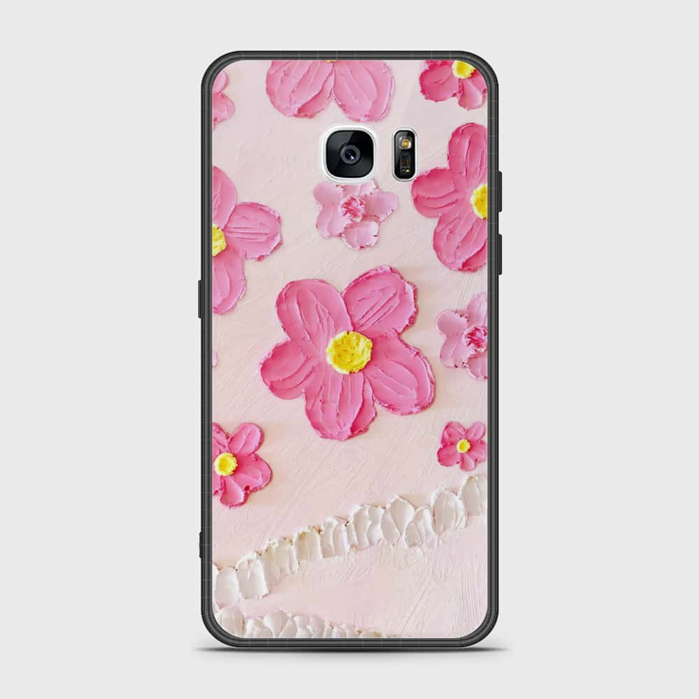 Samsung Galaxy S7 Edge Cover - Floral Series - Design 2 - Pink - HQ Ultra Shine Premium Infinity Glass Soft Silicon Borders Case