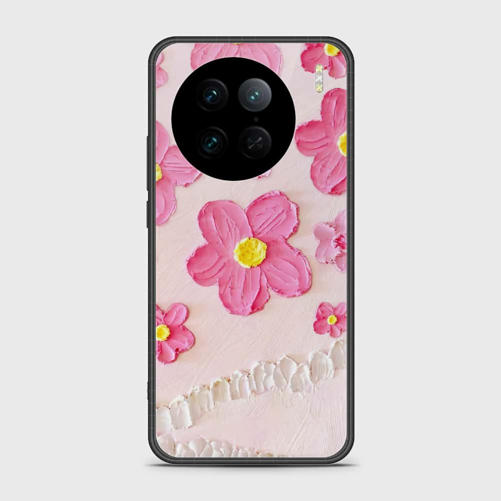 Vivo X90 Pro Cover - Floral Series - Design 2 - Pink - HQ Ultra Shine Premium Infinity Glass Soft Silicon Borders Case