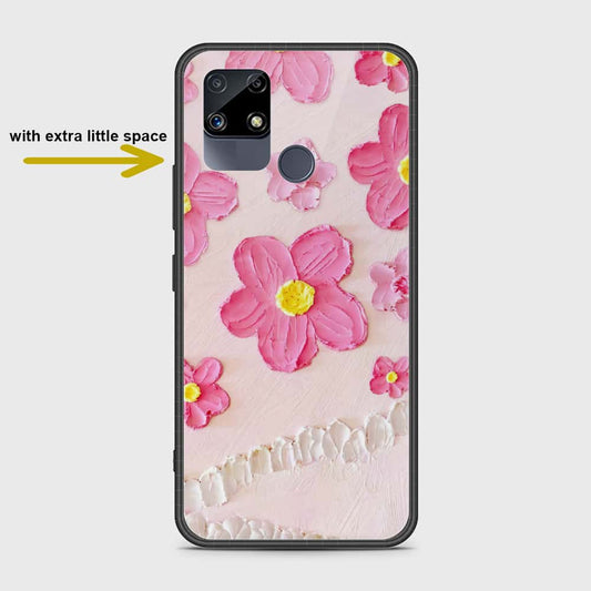 Realme Narzo 20 Cover - Floral Series - Design 2 - Pink - HQ Ultra Shine Premium Infinity Glass Soft Silicon Borders Case