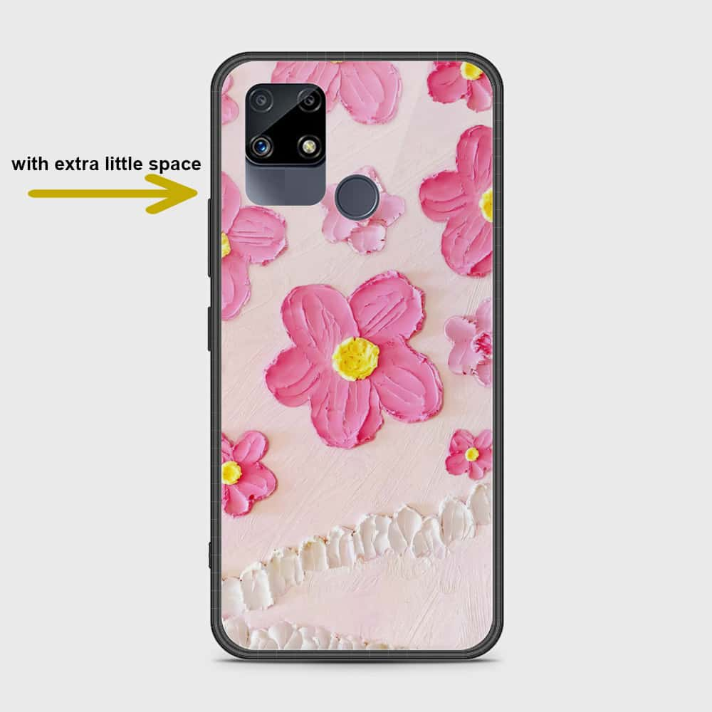 Realme C25 Cover - Floral Series - Design 2 - Purple & Aqua - HQ Ultra Shine Premium Infinity Glass Soft Silicon Borders Case