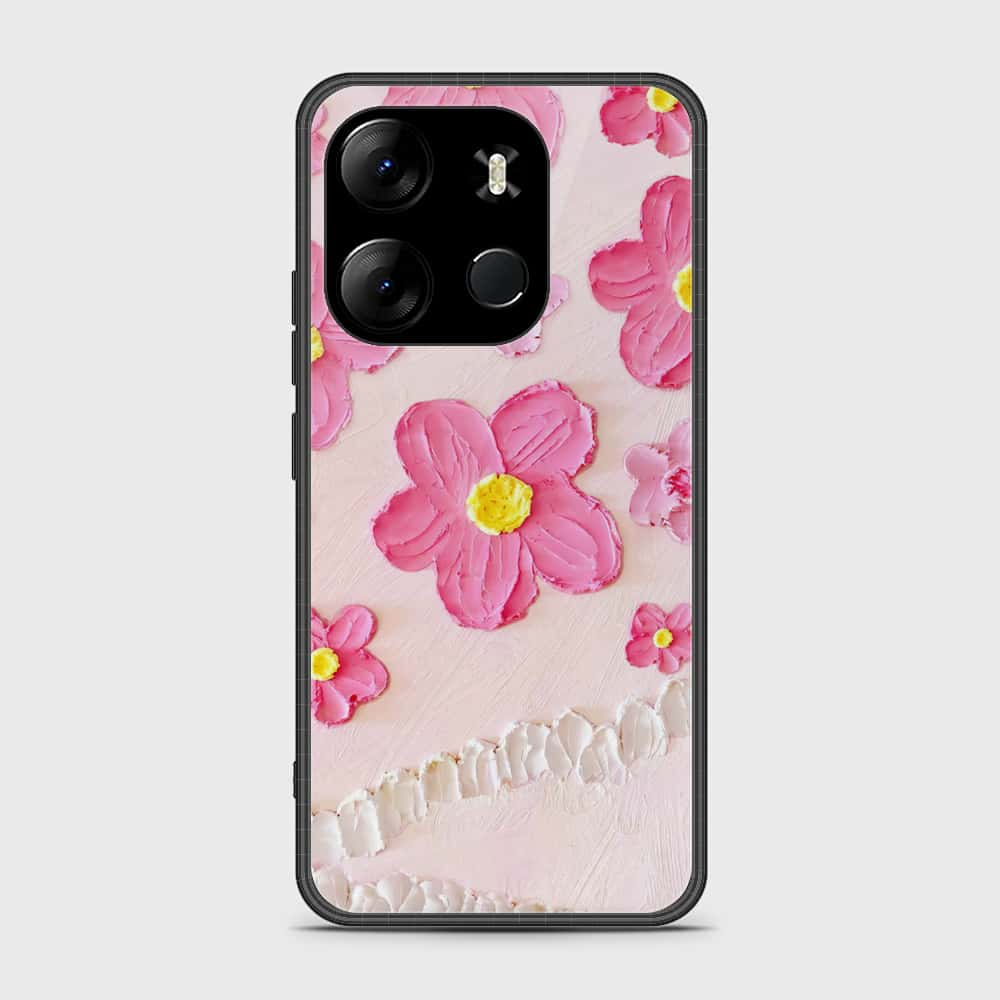 Tecno Pop 7 Cover - Floral Series - Design 2 - Pink - HQ Ultra Shine Premium Infinity Glass Soft Silicon Borders Case