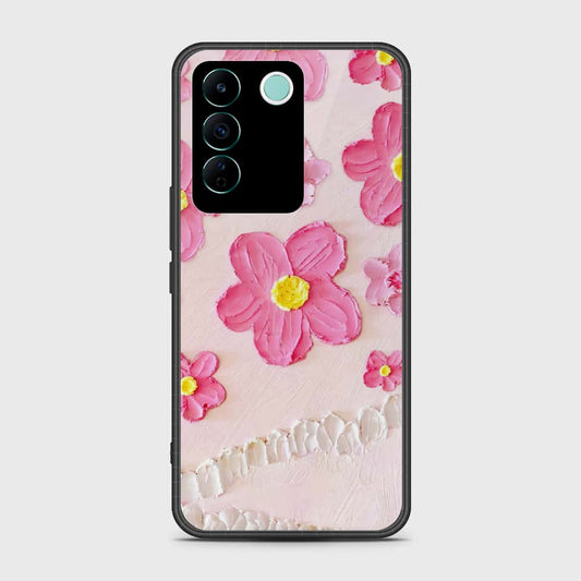 Vivo V27e Cover - Floral Series - Design 2 - Pink - HQ Ultra Shine Premium Infinity Glass Soft Silicon Borders Case