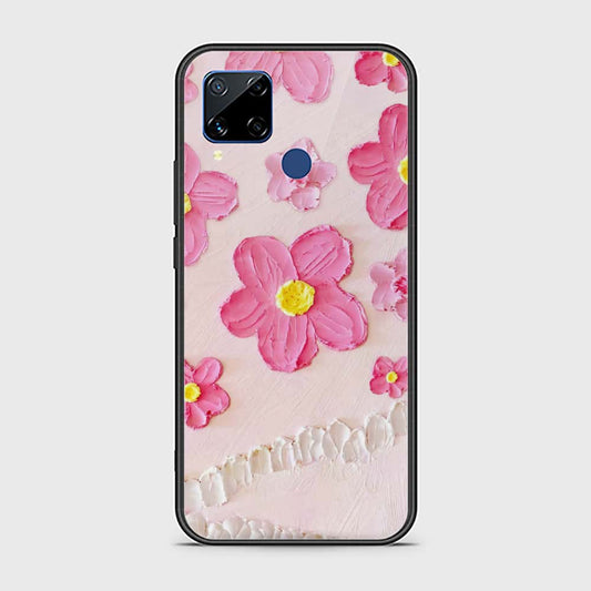 Realme C15 Cover - Floral Series - Design 2 - Pink - HQ Ultra Shine Premium Infinity Glass Soft Silicon Borders Case