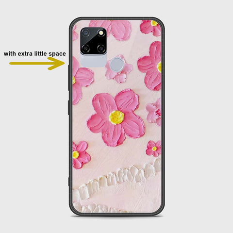 Realme C12 Cover - Floral Series - Design 2 - Pink - HQ Ultra Shine Premium Infinity Glass Soft Silicon Borders Case