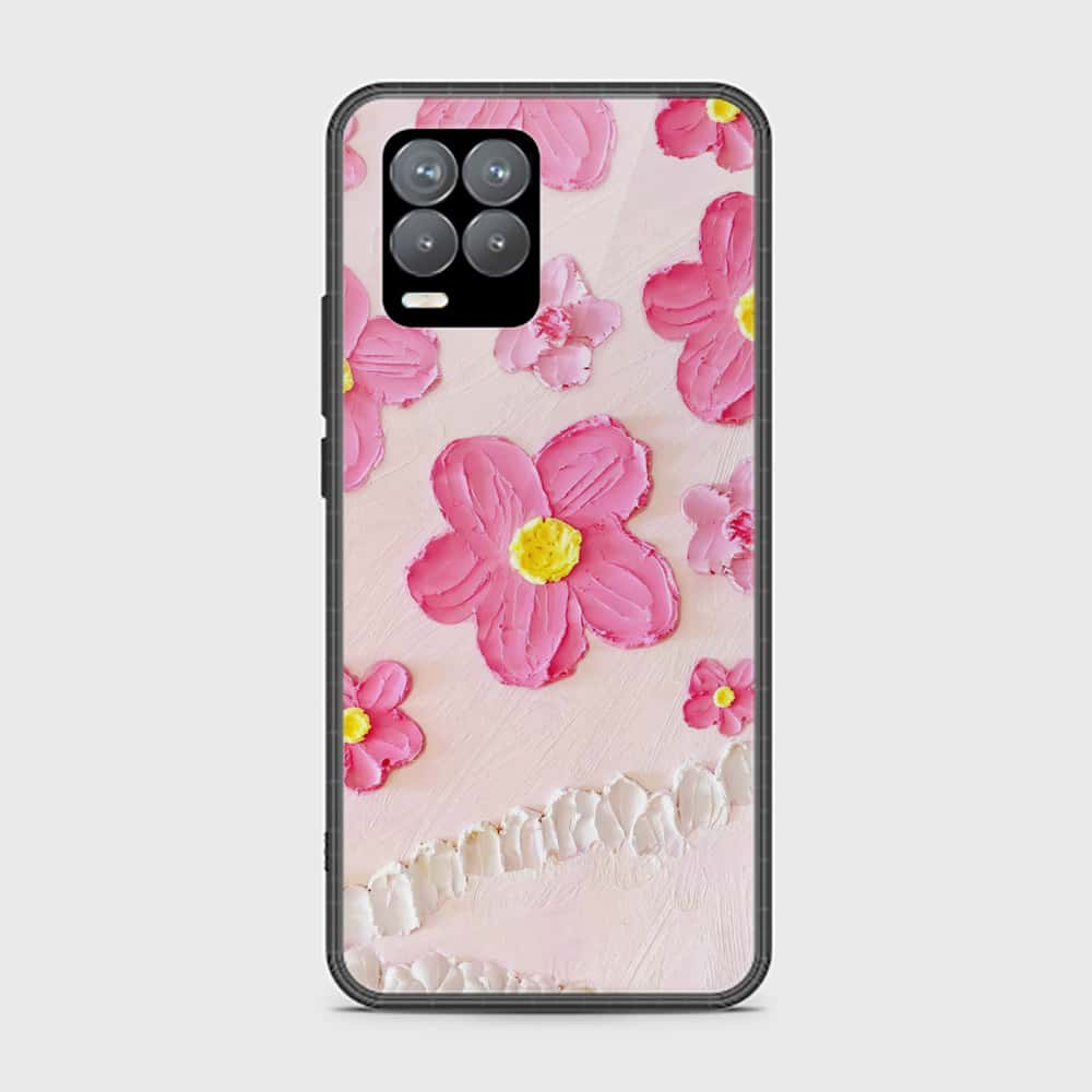 Realme 8 Cover - Floral Series - Design 2 - Purple & Aqua - HQ Ultra Shine Premium Infinity Glass Soft Silicon Borders Case