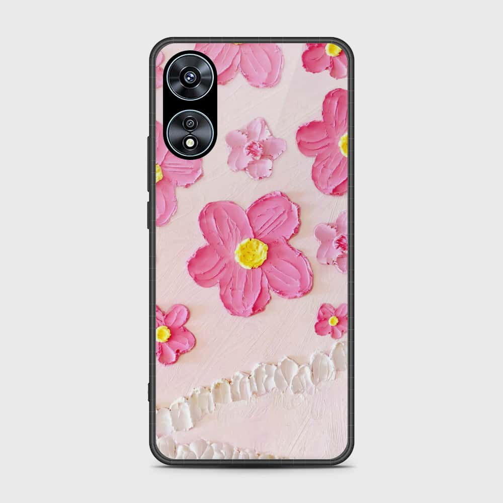 Oppo A58 4G Cover - Floral Series - Design 2 - Purple & Aqua - HQ Ultra Shine Premium Infinity Glass Soft Silicon Borders Case