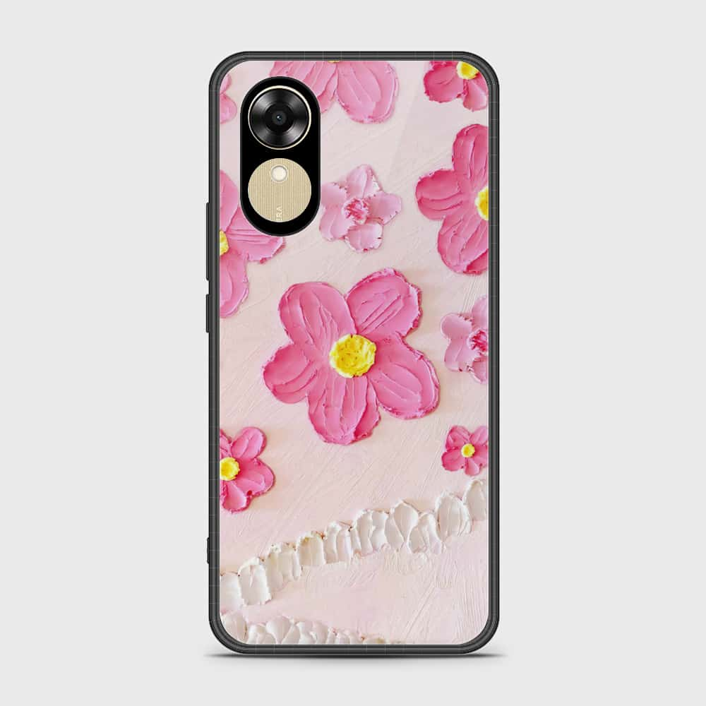 Oppo A17k Cover - Floral Series - Design 2 - Pink - HQ Ultra Shine Premium Infinity Glass Soft Silicon Borders Case