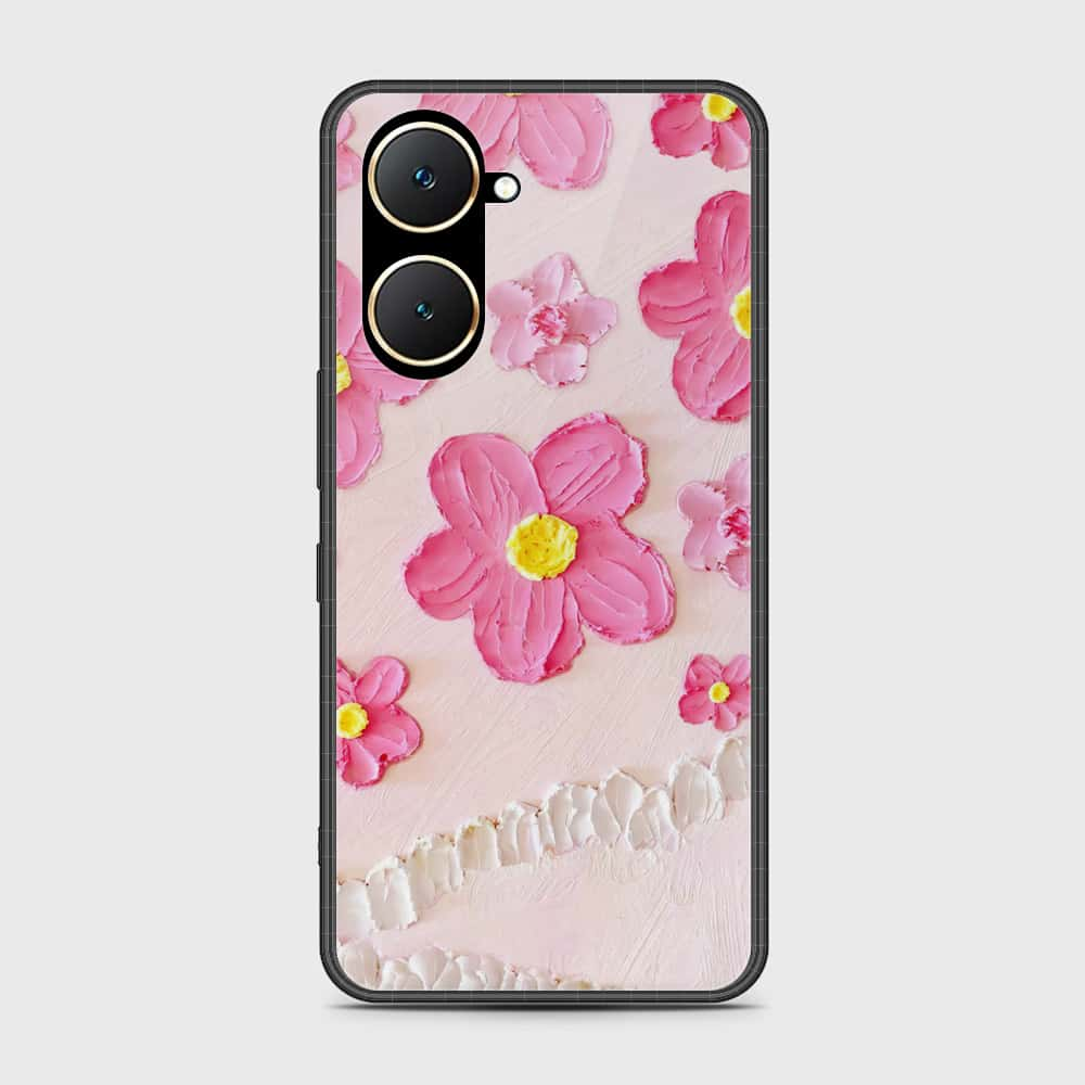 Vivo Y03t Cover - Floral Series - Design 2 - Purple & Aqua - HQ Ultra Shine Premium Infinity Glass Soft Silicon Borders Case