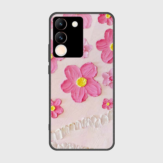 Vivo V29e Cover - Floral Series - Design 2 - Pink - HQ Ultra Shine Premium Infinity Glass Soft Silicon Borders Case